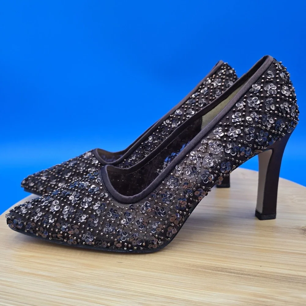 Ann Marino Women's 8.5 Brown  Bronze Sequin Heels Pumps Dressy  Formal New NWOB‎ - Picture 2 of 9
